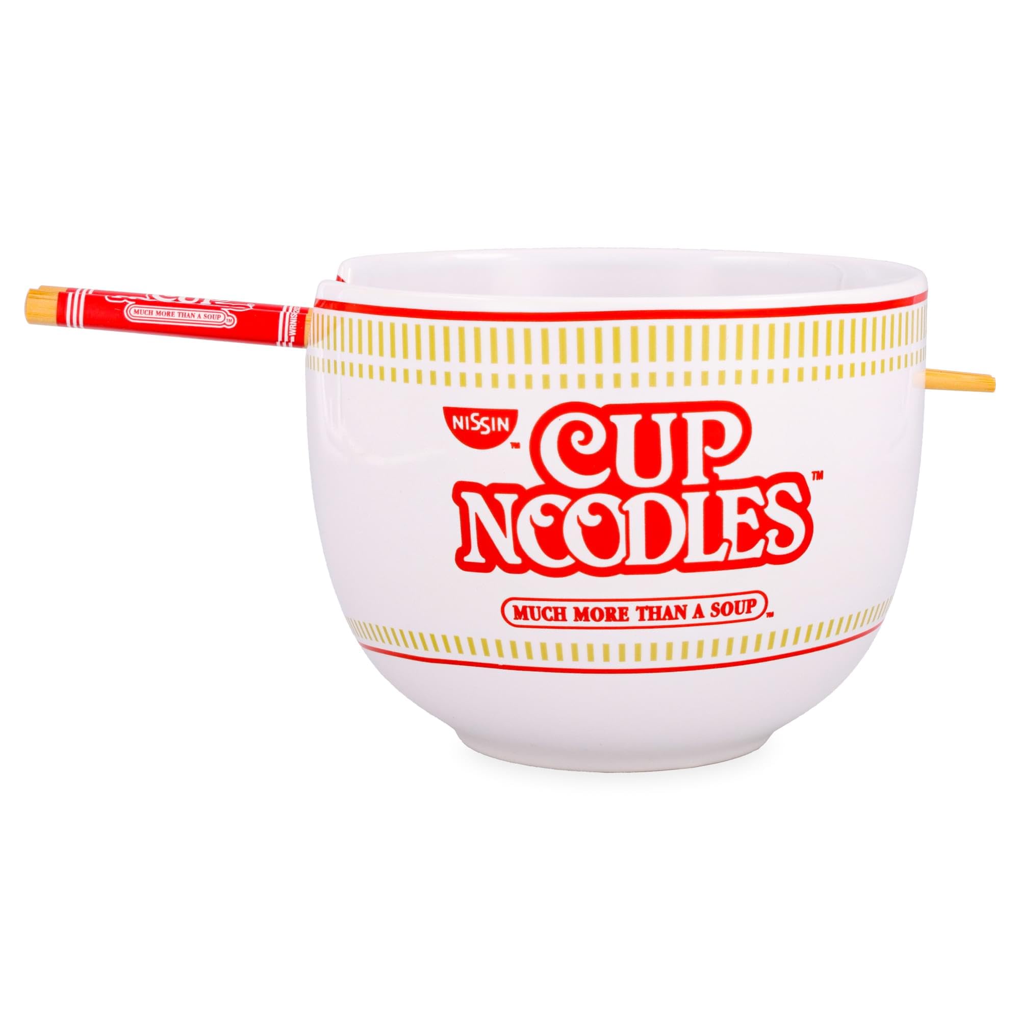 Silver Buffalo Nissin Cup Noodles Classic Cup Graphic Ceramic Ramen Bowl with Chopsticks, 20 Ounces