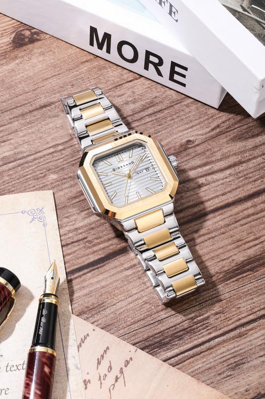 Image of Giordano Square Formal Watch for Men - Textured Dial,Day & Date Display and Stylish Stainless Steel Strap