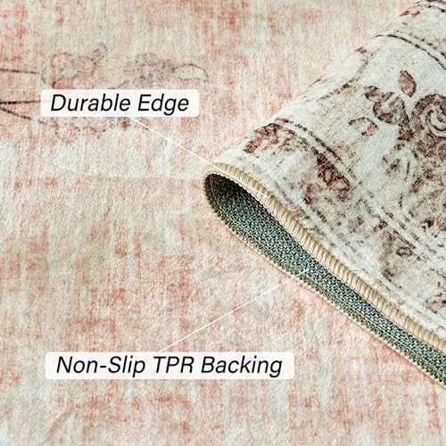 Xfrog Machine Washable Rug Vintage Area Rug for Living Room Non-Slip Traditional Rug Carpet for Office Kitchen Dining Light Pink 80x150CM - Image 3