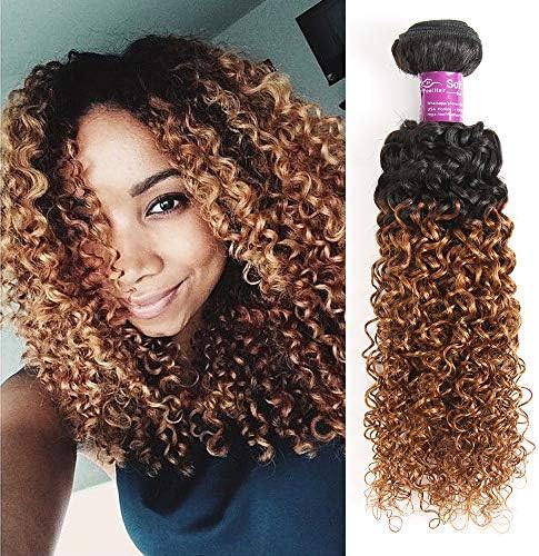 Alisfeel Hair Ombre Brazilian Curly Hair 1 Bundle 8A Virgin Hair Bundle Deals Black to Brown Kinky Curly Human Hair Extensions 1B 30 Ombre Hair (12")