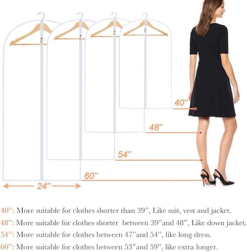 Vista 51 de Bolsas de ropa para colgar ropa, bolsa de traje transpirable (juego de 12) fundas con cremallera, bolsas de ropa de PEVA, bolsas impermeables