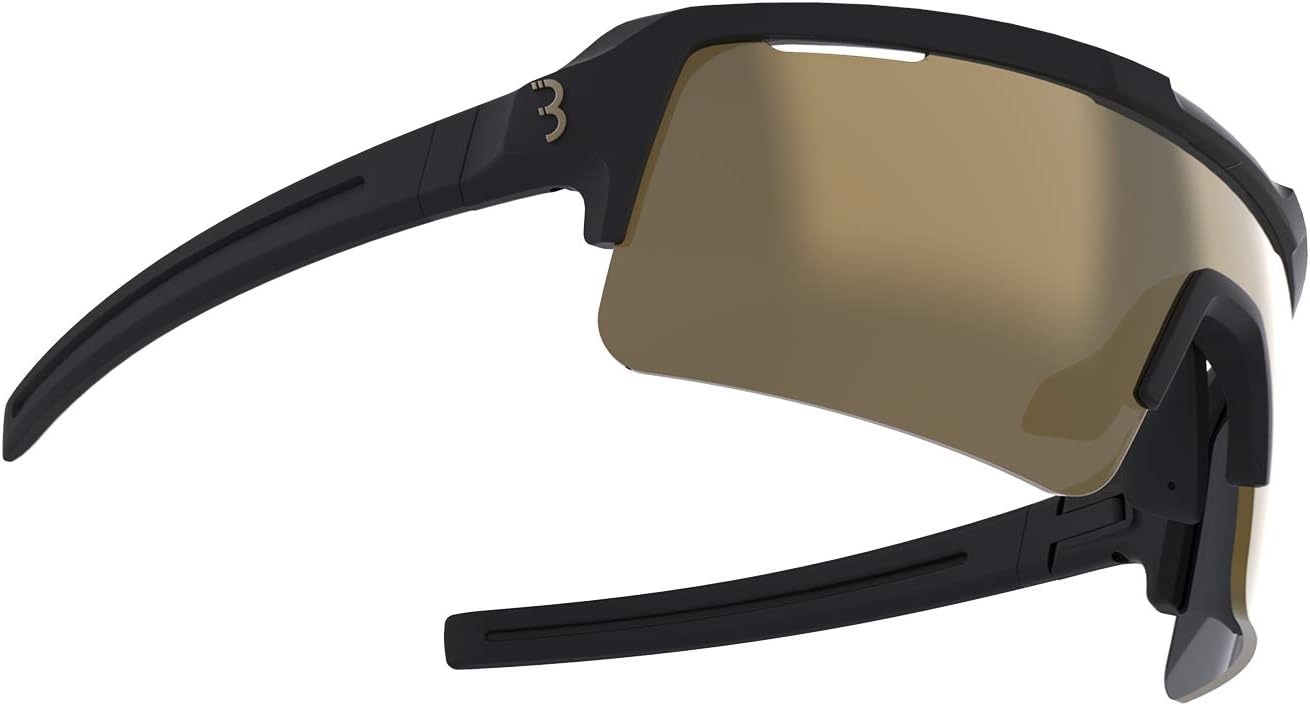 BBB Cycling, Sports Glasses, Biking Glasses, Cycling Glasses for Men and Women, UV Protection, 3 Interchangeable Lenses, Unbreakable, Fuse, Matt Black Gold