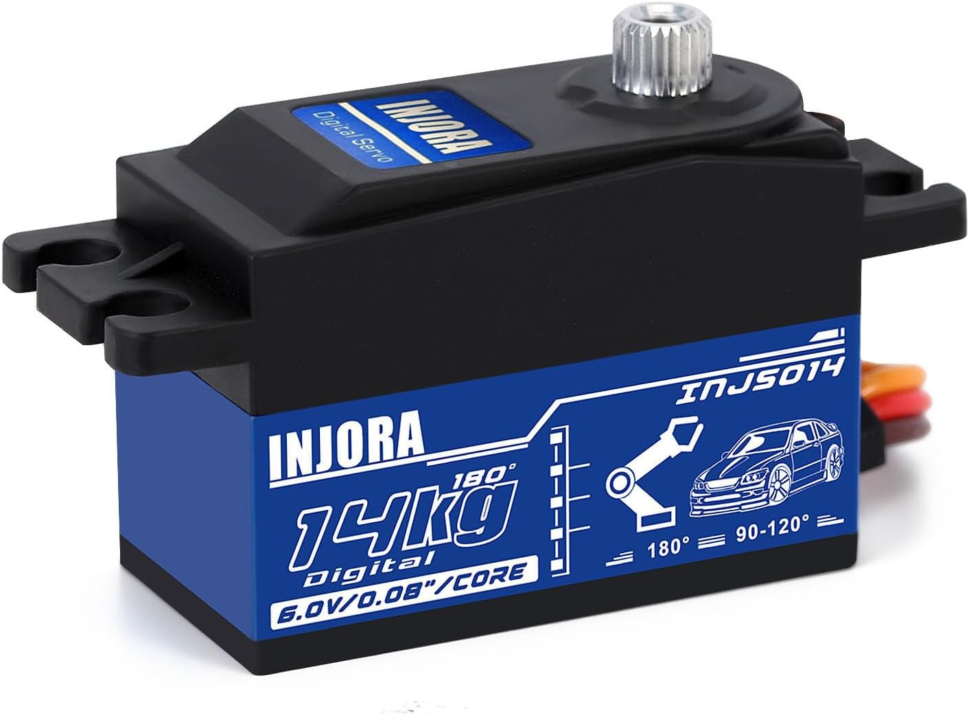 INJORA RC Digital Servo 14kg Low Profile Wing Servo High Torque Servo for 1/10 1/12 RC Vehicles On-Road Touring Drift Car Helicopter Fixed-Wing Airplane(Control Angle 90°-180°)