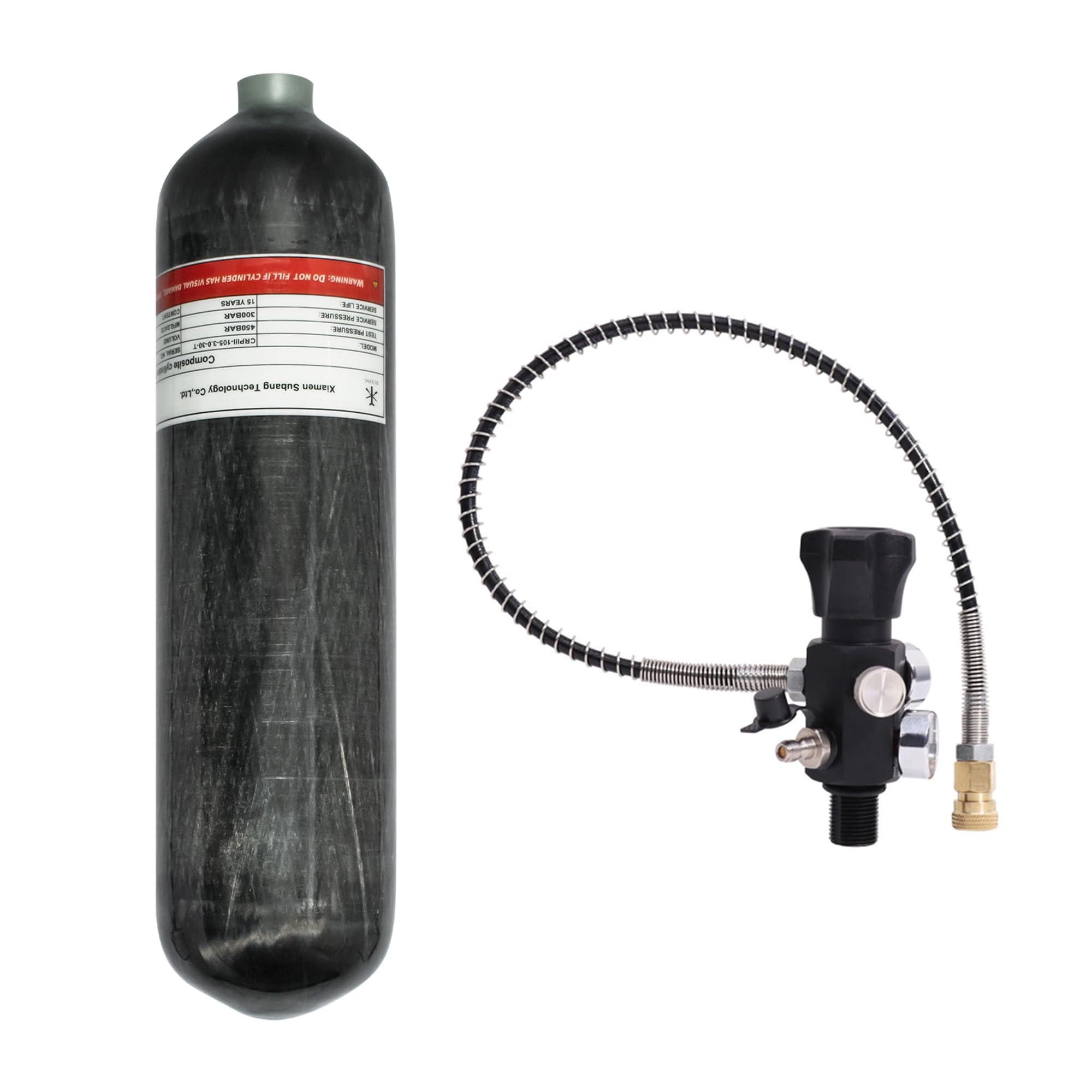 TUXING 4500Psi High Pressure Composite Cylinder, 3L Carbon Fiber Scuba Tank, CE Approved, Paintball Air Tank (3L Carbon Fiber Tank with Valve A)