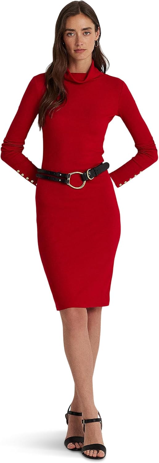 lauren ralph lauren cotton blend turtleneck dress Ralph Lauren Tie-Front Turtleneck Dress - Camel
