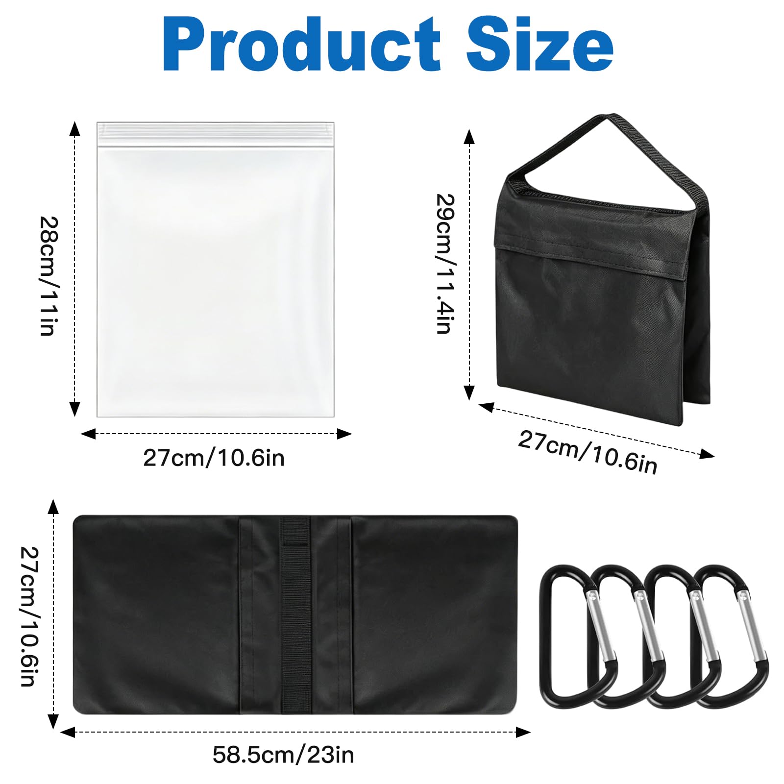 4 Stück Sandsäcke für Stativ Fotografie, 27 x 58 cm Sandbags, 600D wasserdichtem Oxford-Gewebe, Leere Gegengewichte zur Beschwerung für Lichtständer, Lampenstativ, Tripod, Fotostudio, Zelte