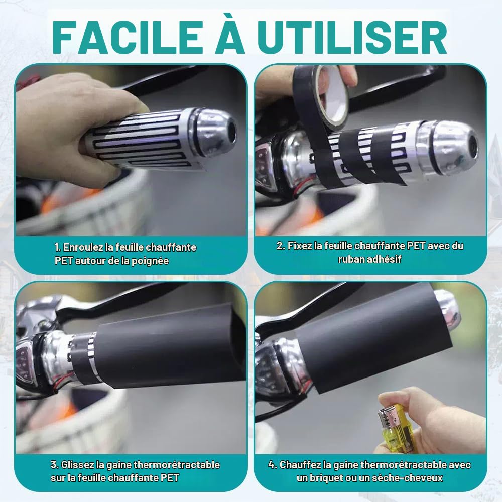 Poignée Chauffante Moto, HOVCEH 1 Paire Universelle USB Poignee Chauffante Moto, 5V Température à Trois Niveaux Poignee Chauffage pour Motos, VTT, Velo, Scooter