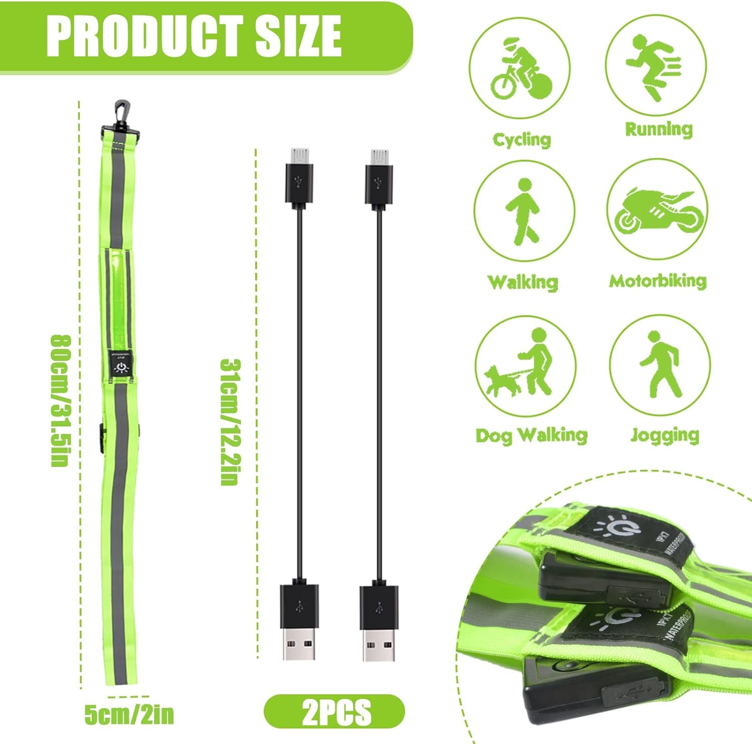 LED-Reflektor-Gürtel Fürs Laufen – Verstellbar, USB-aufladbar, Für Nachtsport