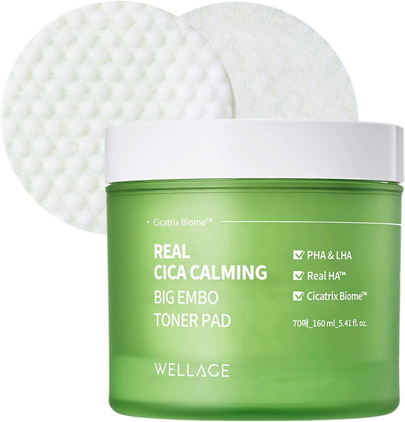 Real Cica Calming Zero Pore Toner Pads 70 Sheets Big Embo, Korean Beauty Facial Pads, Centella Asiatica, PHA, LHA, and Madecassoside, for Pore Tightening, Moisturizing, Hypoallergenic
