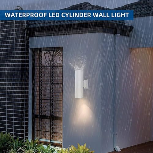 Miniatura 4 de Lámpara de pared al aire libre, luz de patio con cubierta de vidrio templado blanco mate y cilindro de montaje en pared impermeable de aluminio,