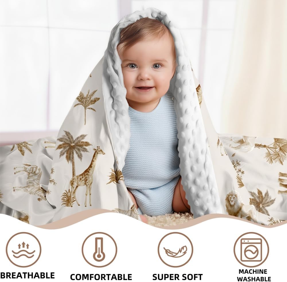 Safari Jungle Animals Baby Blanket Gender Neutral Blankets for Newborn Baby Girls or Boys Nursery Toddler Double Layer Blanket with Dotted Backing and Animal Printed (Animal 3) - Image 3