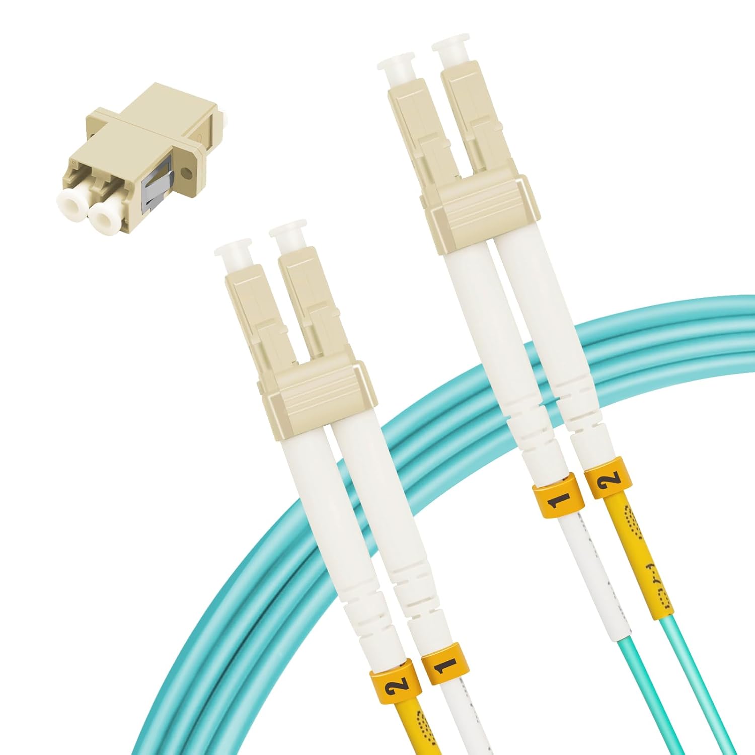 100M(328ft) LC to LC Fiber Optic Cable, Multimode Duplex OM3 50/125µm 10G/40G Patch Cord, 2.0mm LSZH Jacket, with LC Coupler