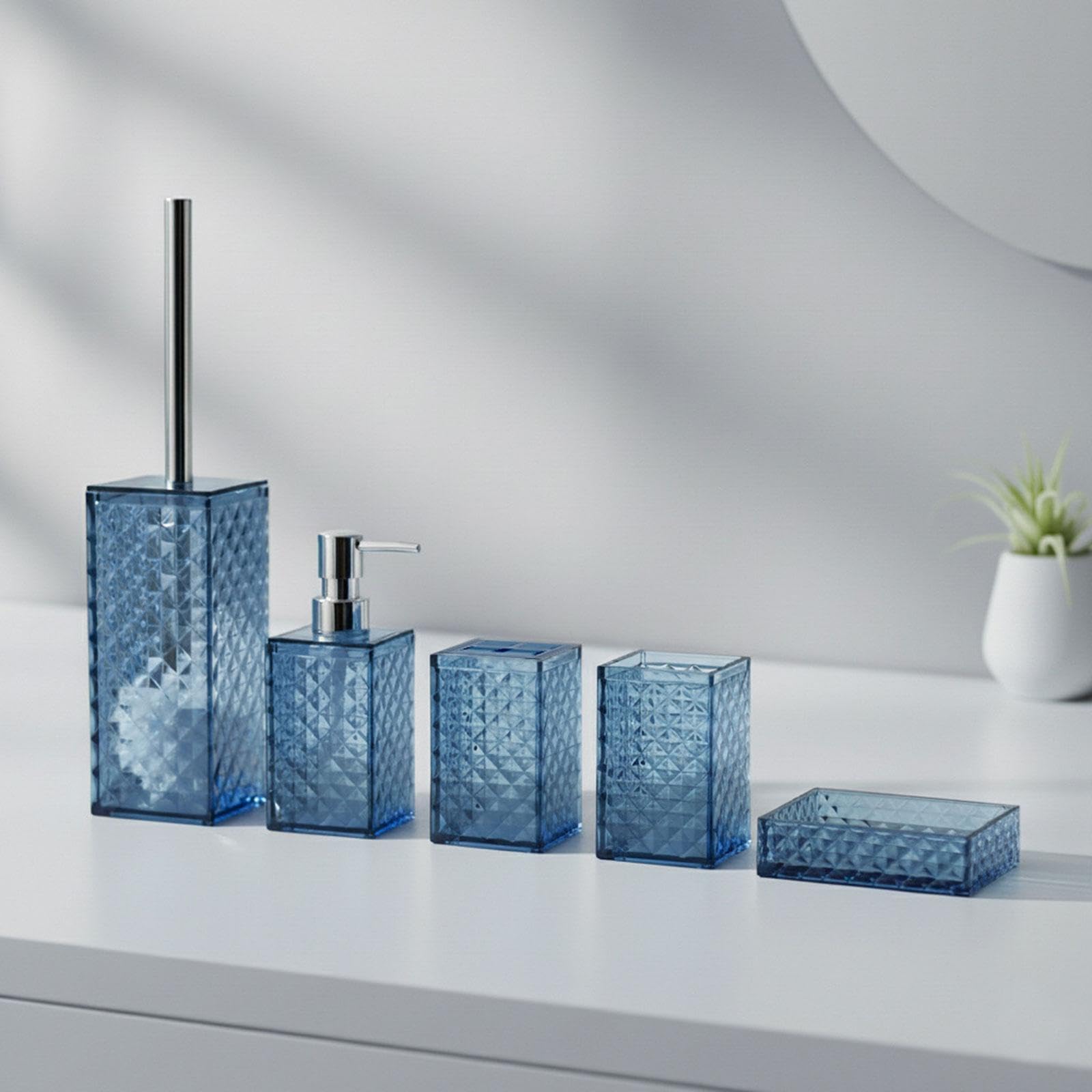 Juego de 5 Piezas: Jabonera, Dispensador de Jabón, Portacepillos de Dientes, Vaso de Baño, Accesorios de Baño, PP de Fácil Limpieza, Azul Oscuro, Individual