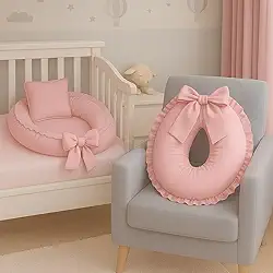 Ninho redutor de berço e Almofada de Amamentação Percal 100% Algodão (Rose)