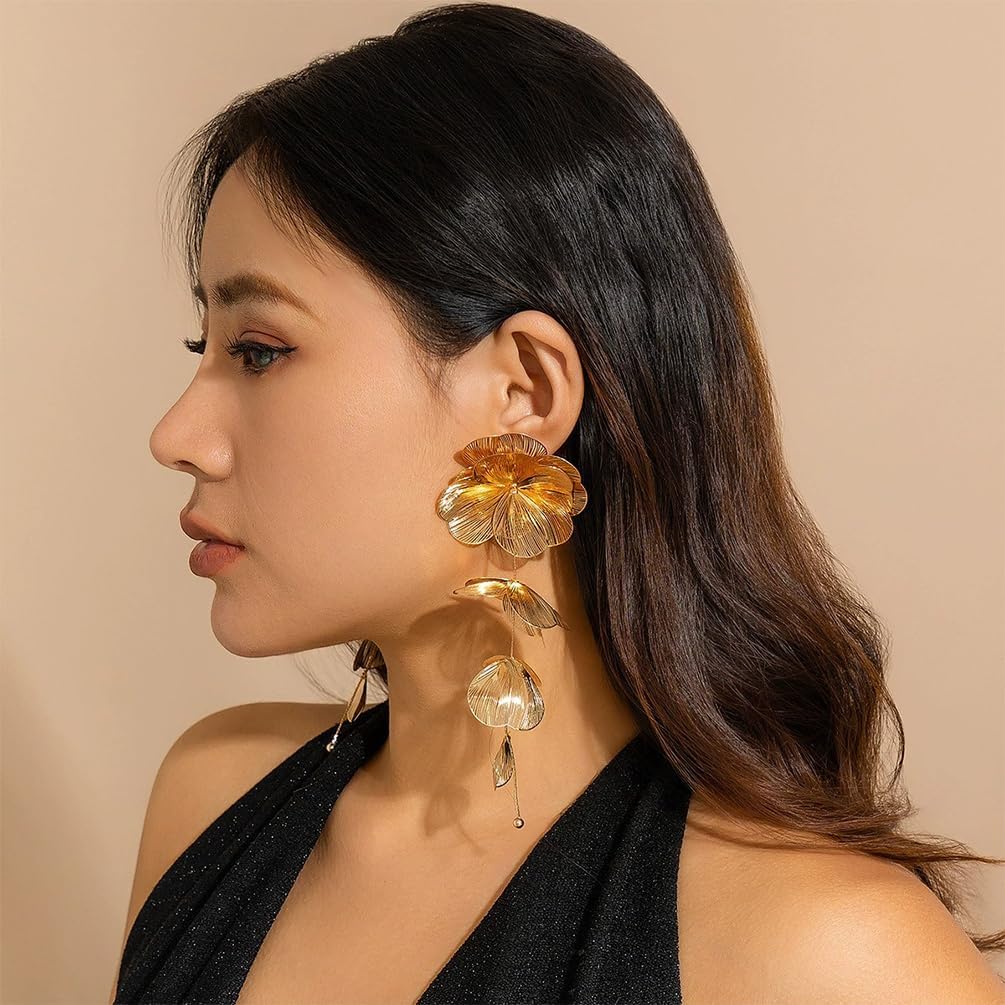 Dainty Gold Ginkgo Leaf Dangle Drop Earring for Women, Trendy Boho Silver Leaves Flower Petal Stud Dangling Floral Earring Y2K Prom Party Jewelry Gift - Image 3