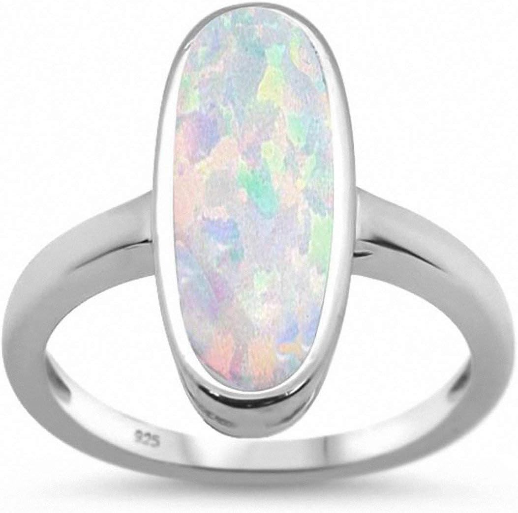 Solitaire Oval Ring Created Blue Opal 925 Sterling Silver Choose Color