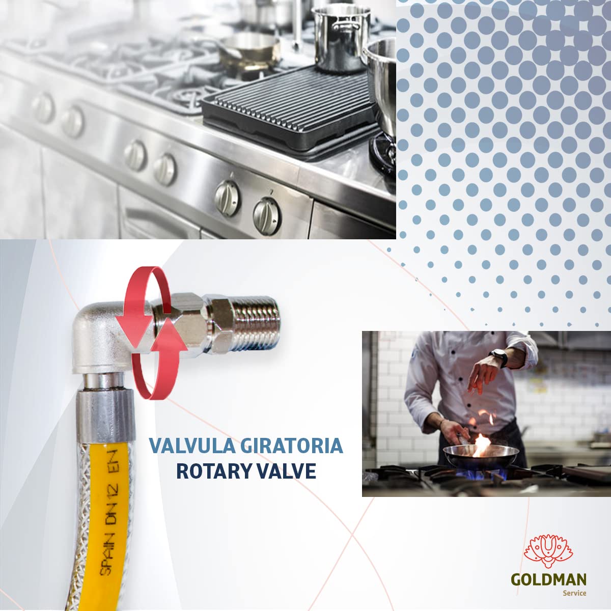 GOLDMAN SERVICE | Tuyau Flexible de Gaz de sécurité pour les cuisines industrielles de l'hôtellerie - Longueur : 1,5 mètres - Connexion : 1/2" M-H + Adaptateur M-M