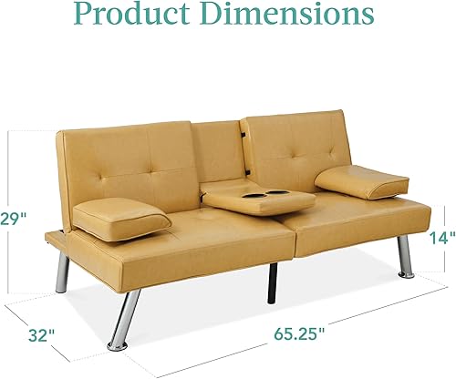 Miniatura 62 de Futón sofá cama para entretenimiento Best Choice Products, moderno, se dobla y reclina, muebles, con posavasos Negro -,Azul,Borgoña,amarillo