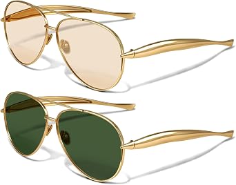 YDAOWKN Retro Gold Aviator Sunglasses for Women Men, Metal Oversized 70s Aviators Sun Glasses