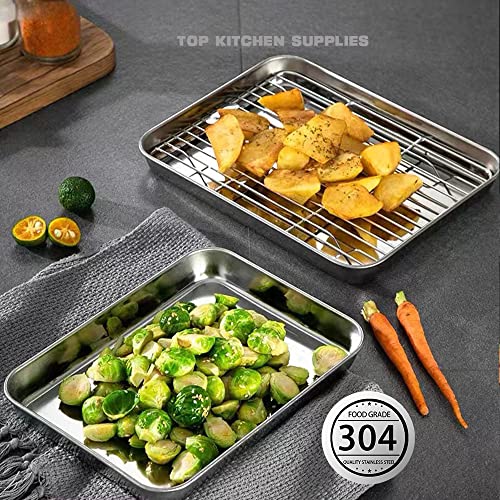 2Pcs Stainless Steel Baking Sheet With Rack,Cookie Sheets And Non-Stick Cooling Rack,Food Grade Baking Pan Tray For Oven,Extra Rectangle Size Baking Sheet,Warp Resistant&Heavy Duty&Non Toxic (Xl) #TOP5