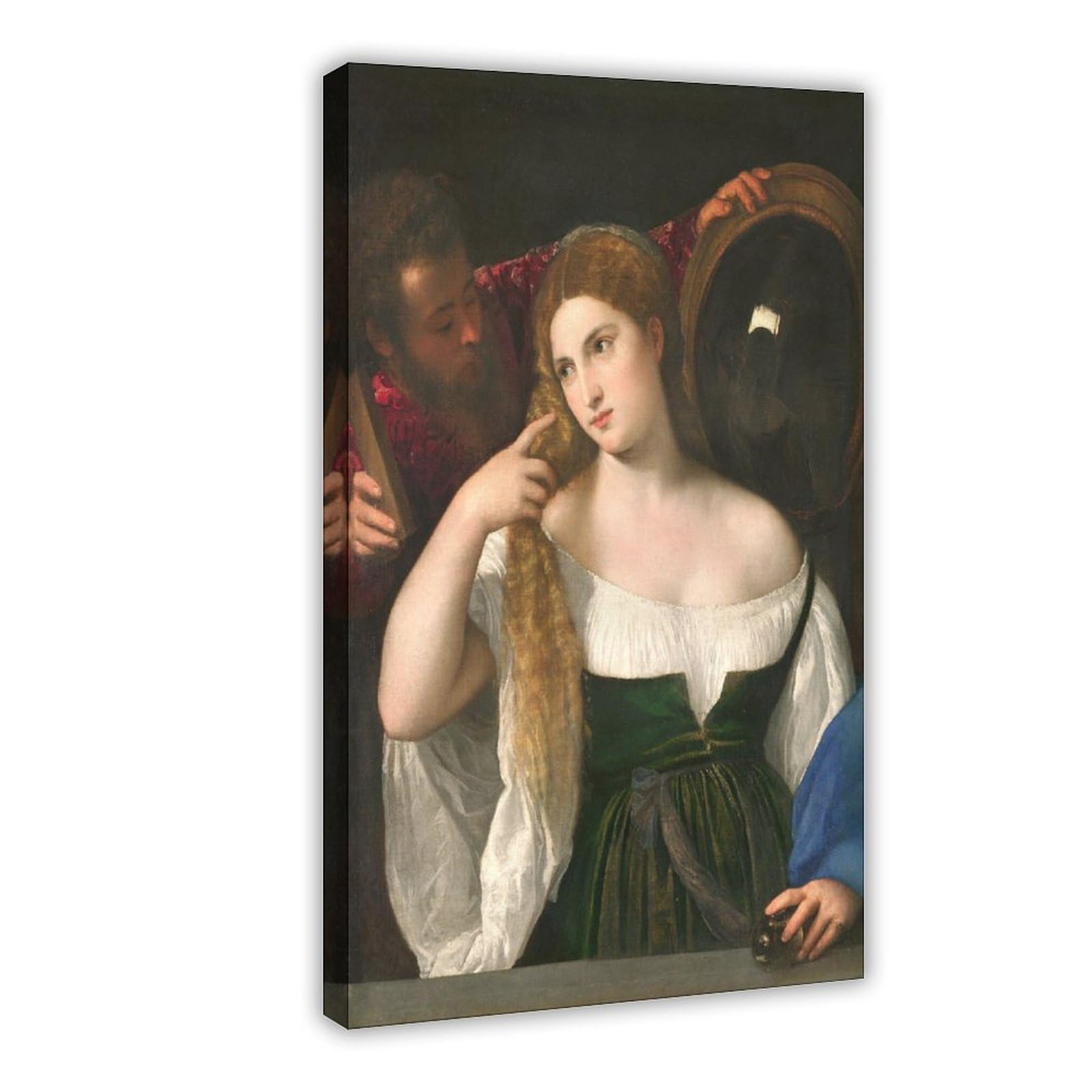 ANFOTCM Tycjan, portret kobiety w jej toalecie, plakat na płótnie dekoracja sypialni sport krajobraz biuro pokój dekoracja prezent 50 x 75 cm (50 x 75 cm)