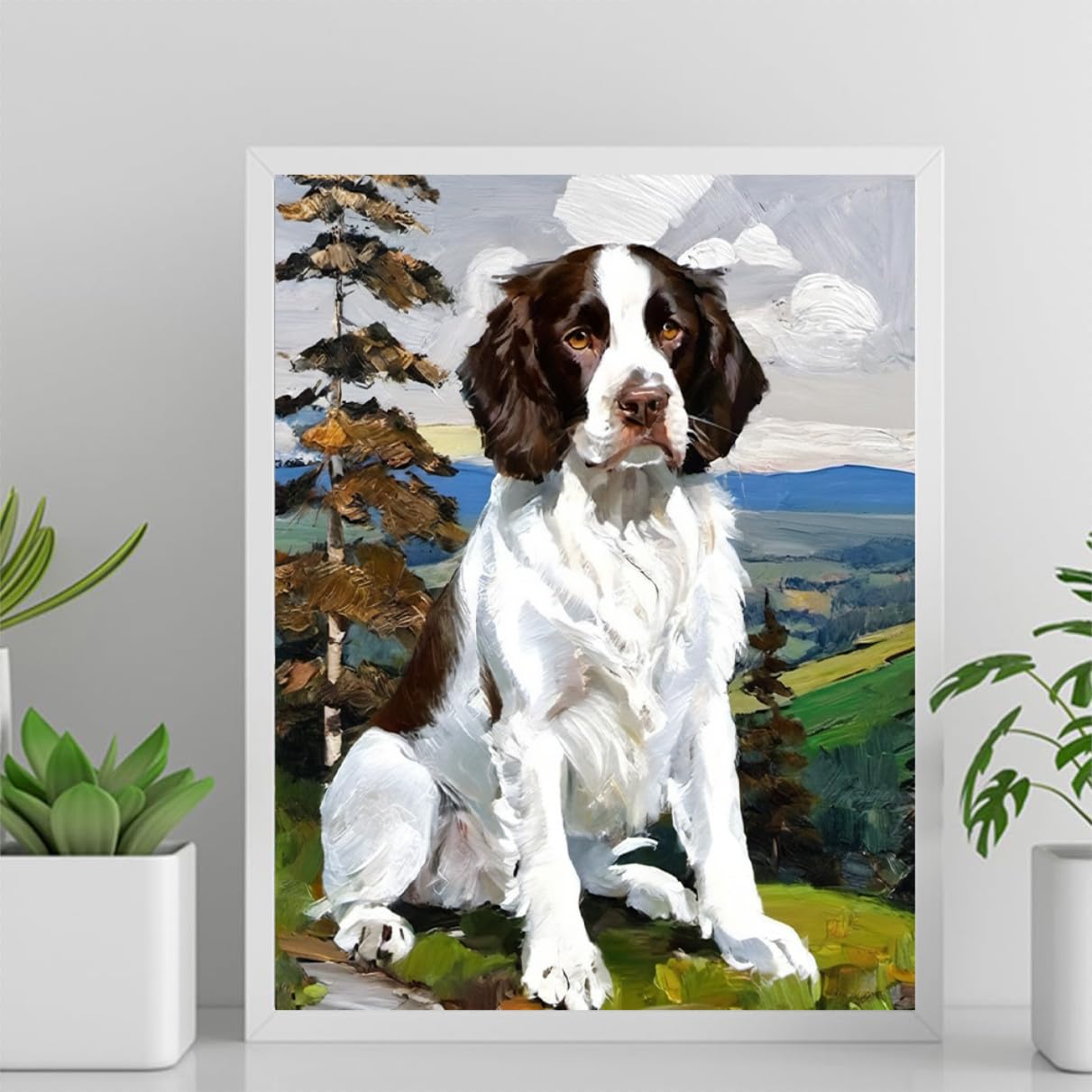 DIY Paint by Number for Adults Beginner Springer Spaniel Dog Paint by Number on Canvas DIY Oil Painting for Gift Home Wall Decor 12x16inch(30x40cm) Frameless