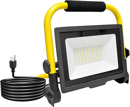SKYWORLD 50W Job Site Light, 5000LM Portable LED Work Light 10FT 3m Cord with Plug 6000K Outdoor Flood Lights Adjustable for Repairing, Workshop, Construction Site, Garage, IP66 Waterproof