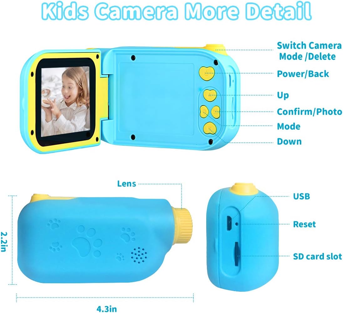 Kids Digital Video Camera Toys for 3-10 Years Old Girls 1080P 2.4 inch IPS Screen Camera for Age 3 4 5 6 7 8 9 Yeas Old Toddler Kids Girls Best Birthday Gift Toys with 32G SD Card(Blue) : Electronics