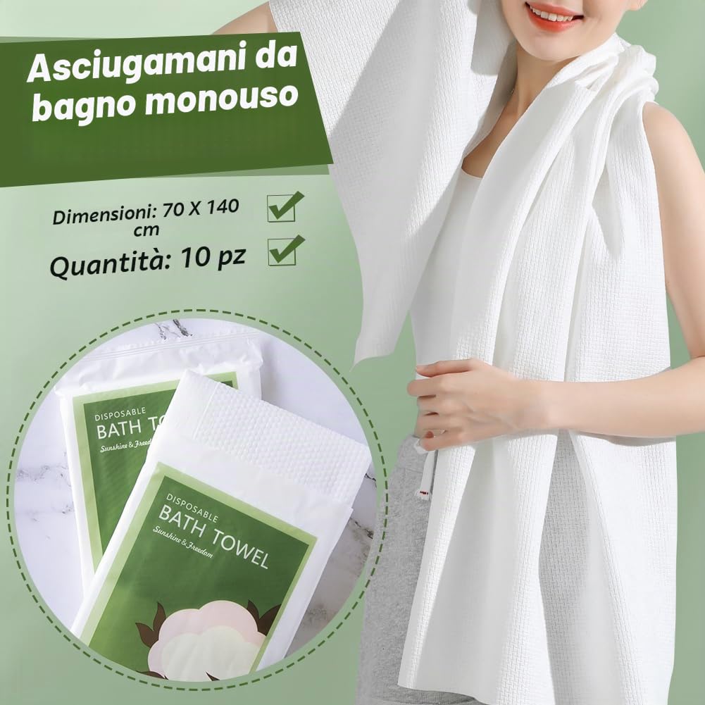 10pcs Asciugamani USA e Getta Ispessito, 70 x 100cm Portatili Asciugamani Monouso, Telo Doccia Grandi Monouso per Parrucchiere Massaggi Cosmetologia e Pulizia
