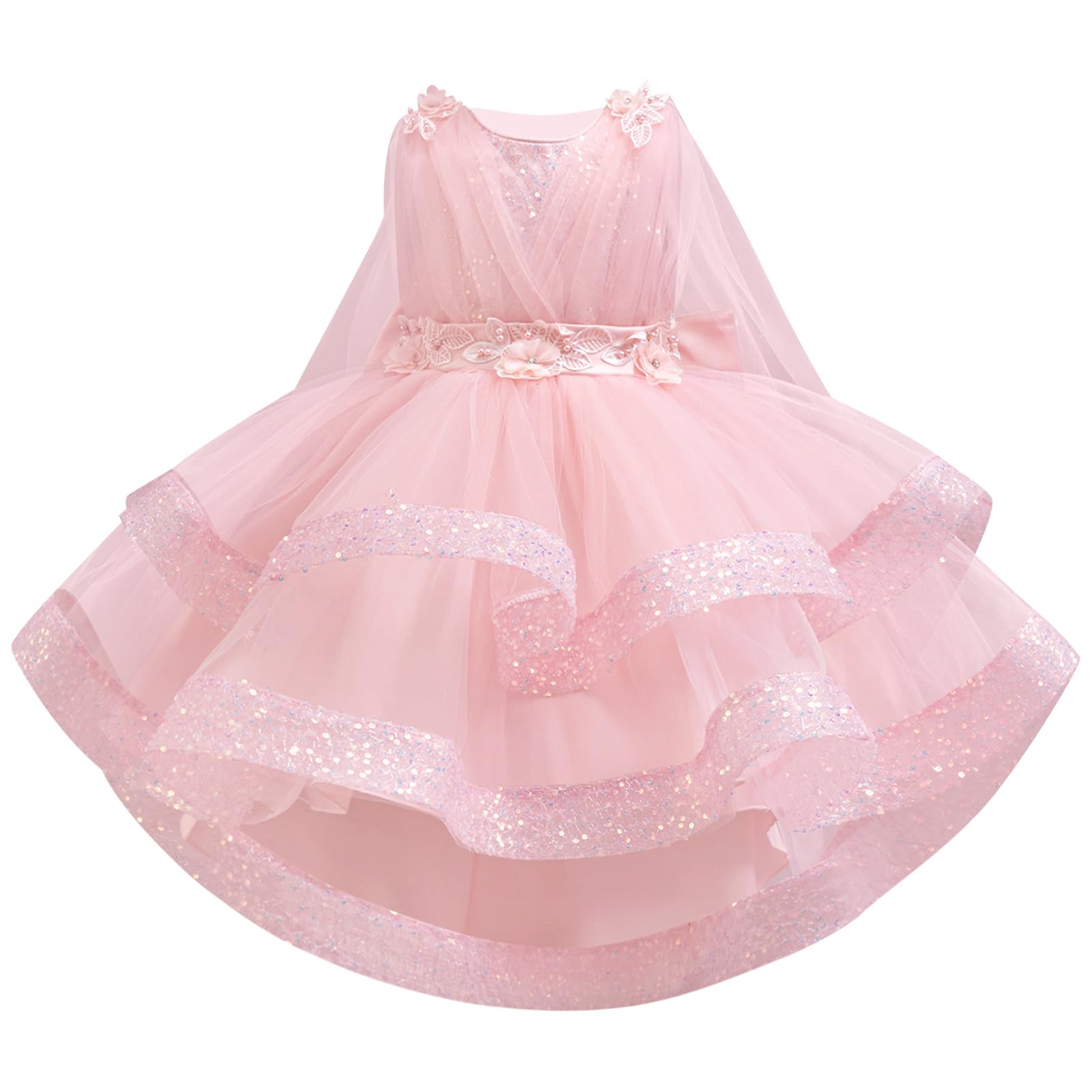 IBAKOM Abito da ragazza floreale elegante: abito estivo senza maniche in tulle, con paillette, abito da principessa per matrimonio, compleanno, festa