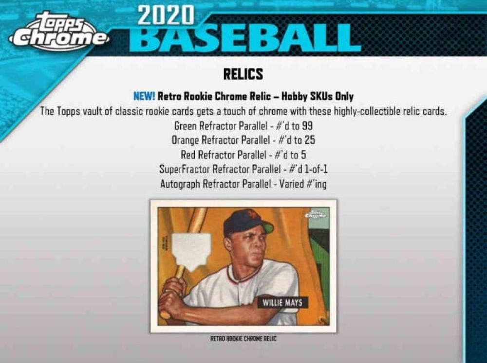 2020 Topps Chrome Baseball Hobby Box (24 Packs/4 Cards: 2 Autographs)