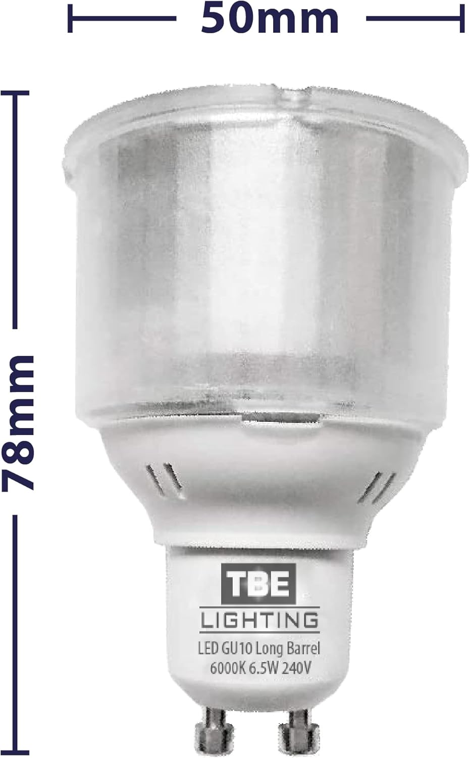 TBE LIGHTING 6.5w GU10 Spot Light Bulbs, 2 Pack, LED Long Barrel Reflector Bulbs with GU10 Base Fitting, 6000k Daylight White - Image 3