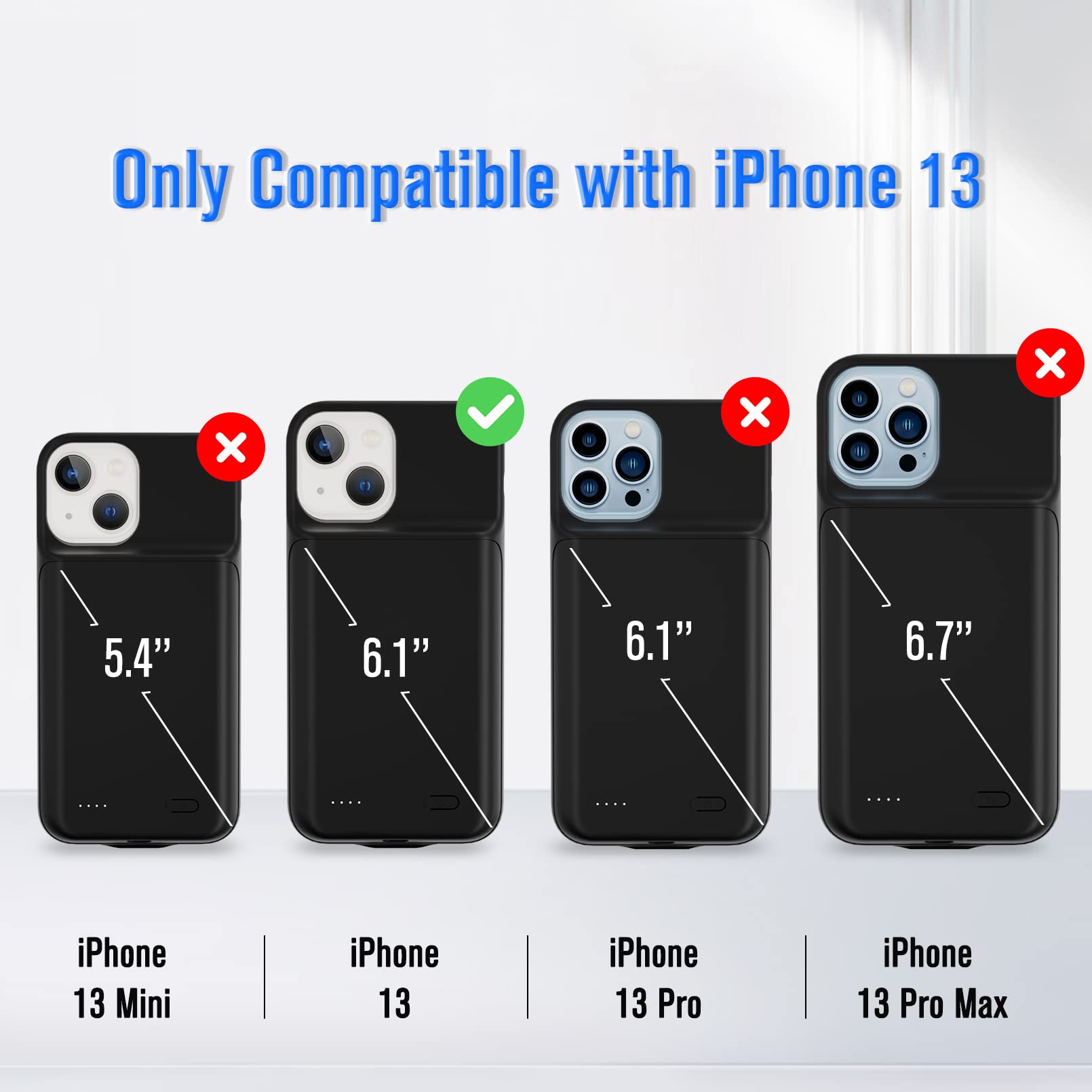 Gladgogo Charging Case for iPhone 13, Real 6000mAh Powerful Smart Battery Case Charger Ultra Slim Portable External Battery Pack Compatible with 13, 6.1 inch, Black