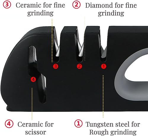 Miniatura 3 de Afilador de cuchillos de cocina 4 en 1, afiladores de cuchillos multiusos de 4 etapas para cuchillos de cocina, herramienta de afilar cuchillos,