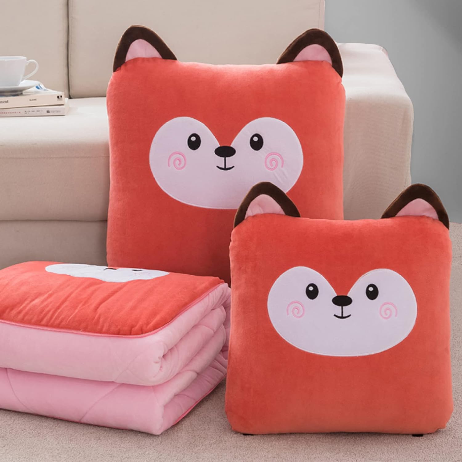 Car Dual-use Body Pillow Blanket 50 * 50cm futon Integrated with Zipper Cushion Pink Gray Animal Pattern car Blanket (Pattern 11 50 * 50cm)