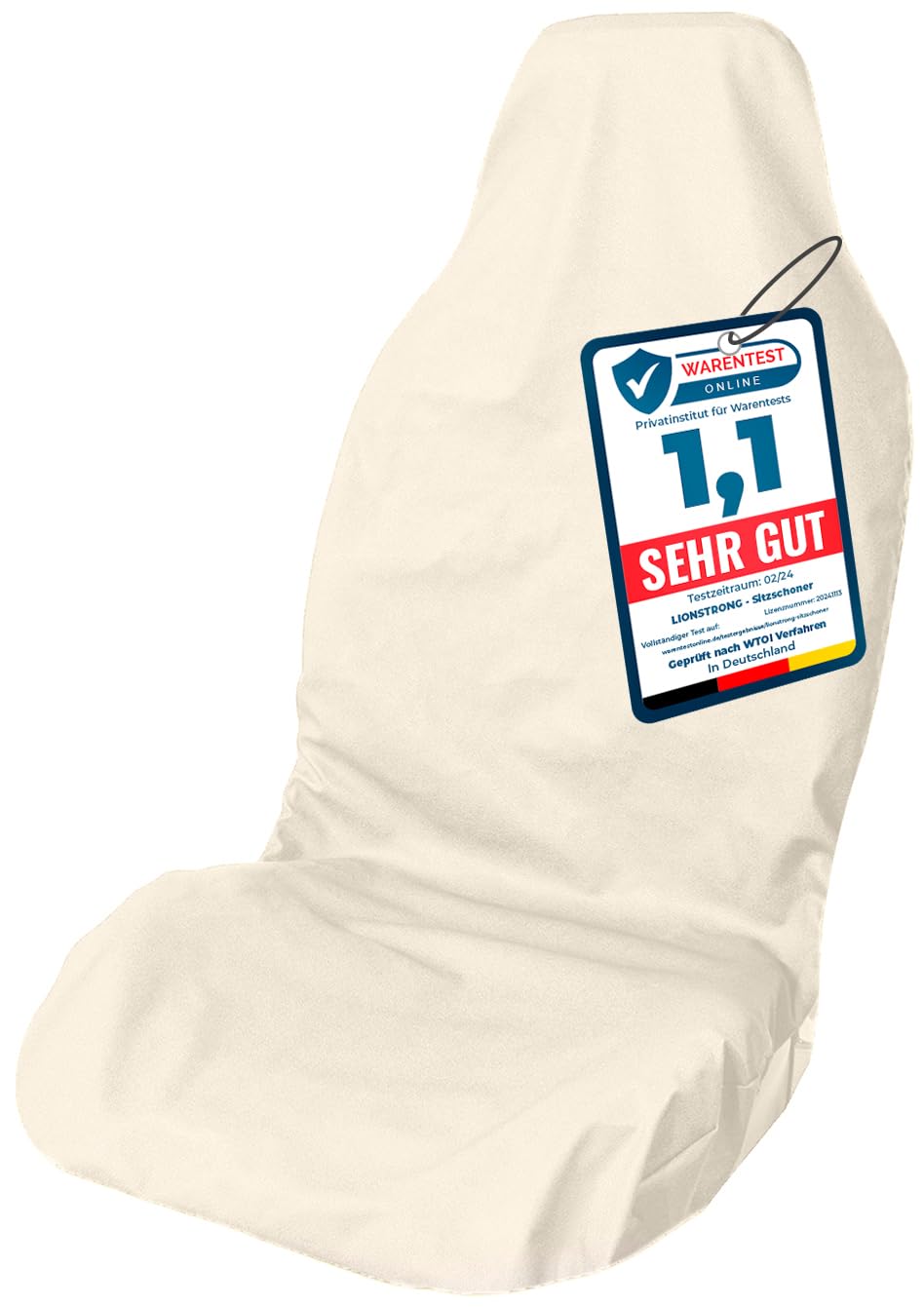 LIONSTRONG® Autositzschoner Vordersitz universell kompatibel [WASSERDICHT] - Autositzbezüge Vordersitze - Sitzschoner Sitzbezüge Auto - Autositz Sitzschutz - Werkstattschoner - Polyester Beige