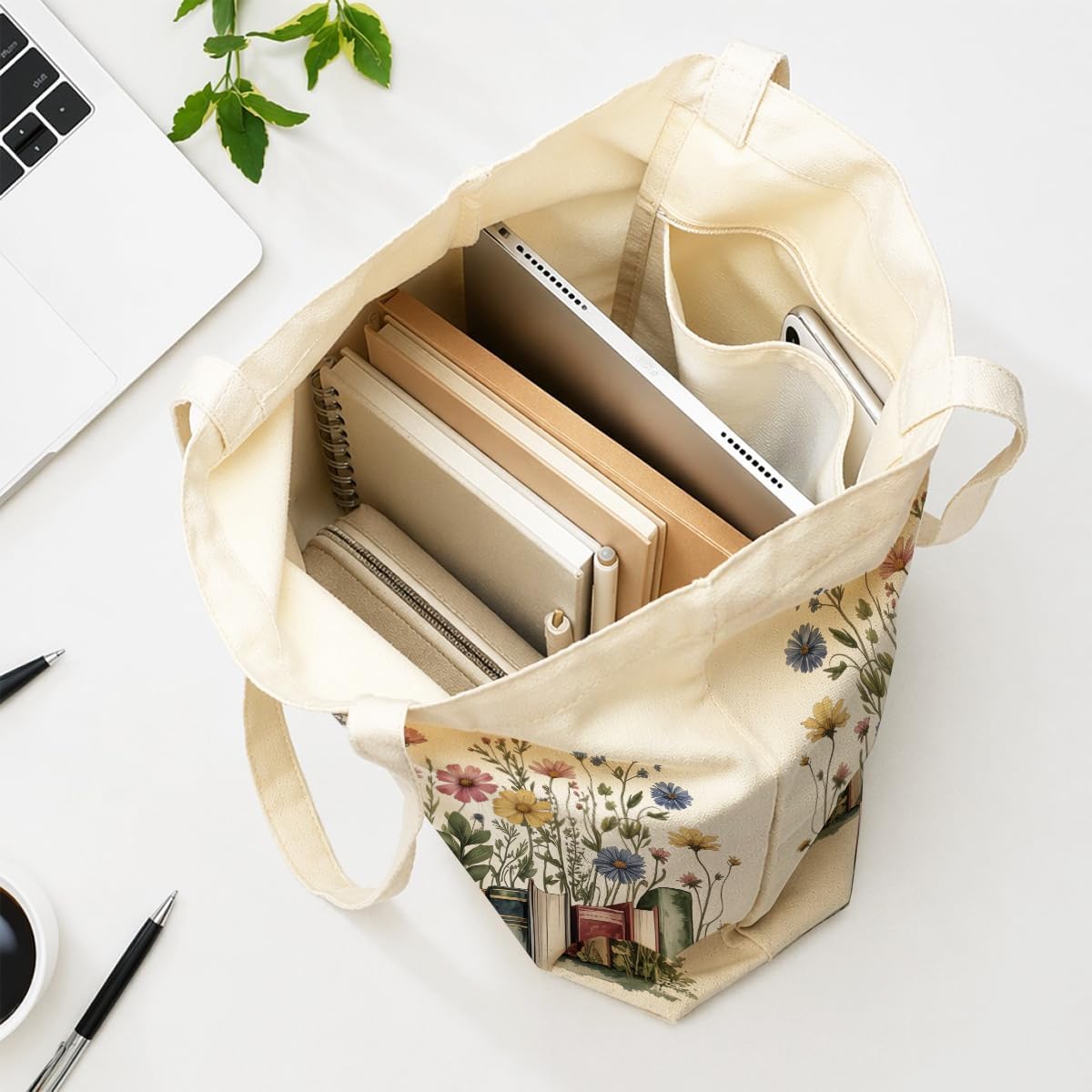 Watercolor Book Canvas Tote Bag Book Lovers Gifts for Women Birthday Christmas Reading Grocery Bag for Shopping image 3