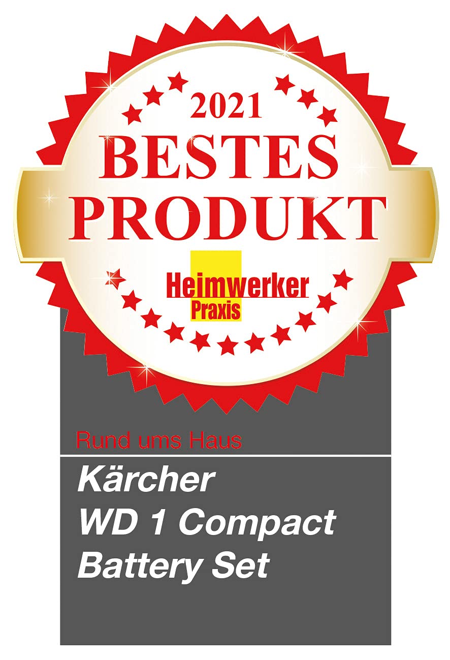 KÄRCHER aspiratore solidi liquidi a batteria WD 1 Compact Battery Set, filtro a cartuccia, tubo di aspirazione: 1,2 m, contenitore: 7 l, potenza: 230 W, utilizzabile con batteria 18 V inclusa