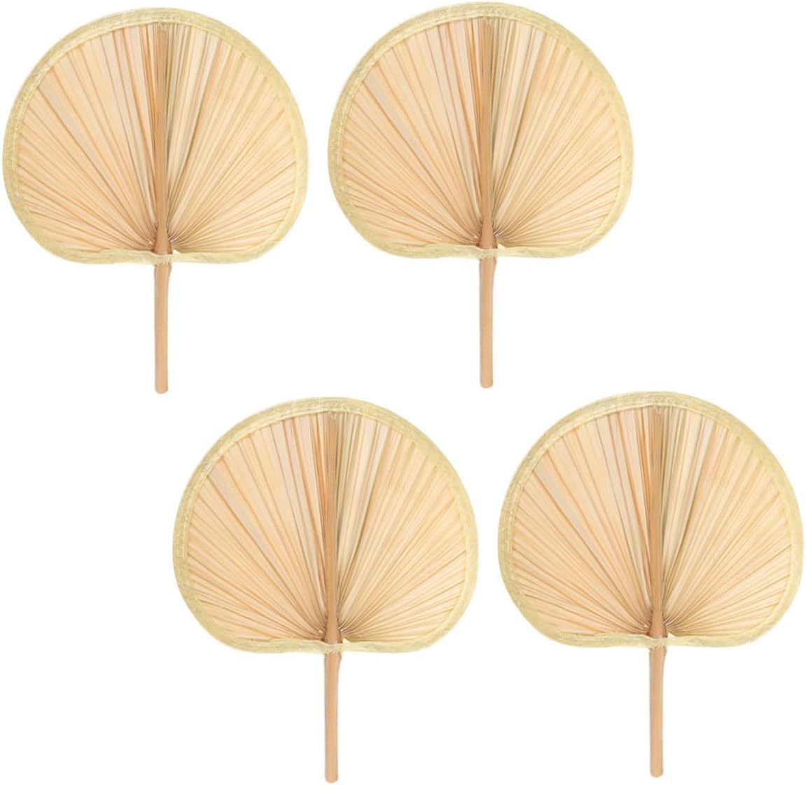 Hand Woven Folding Fans 4pcs Palm Leaves Fans Beige