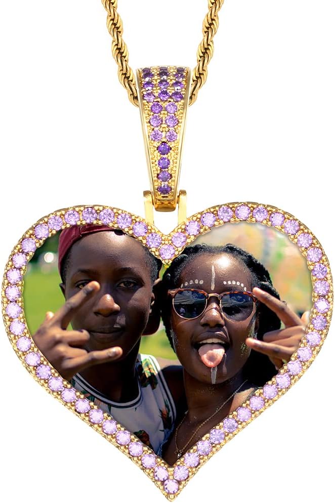 TUHE Custom Picture Necklace Personalized Hip Hop Iced out Heart Angle Wings Pendant Photo Necklace for Men Women Memory Chain Necklace Customized with Picture Rope/Tennis/Cuban Chain Necklaces