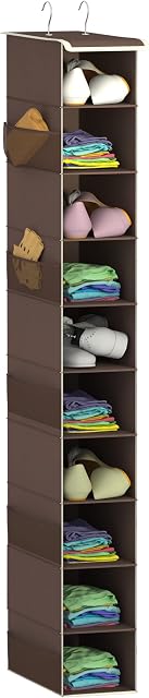 Libeder Hanging Shoe Organizer,10-Shelf Hanging Closet Organizers and Storage Shoes Organizer Shelves Hanging Shoe Rack Holder with 6 Mesh Side Pockets Coffee