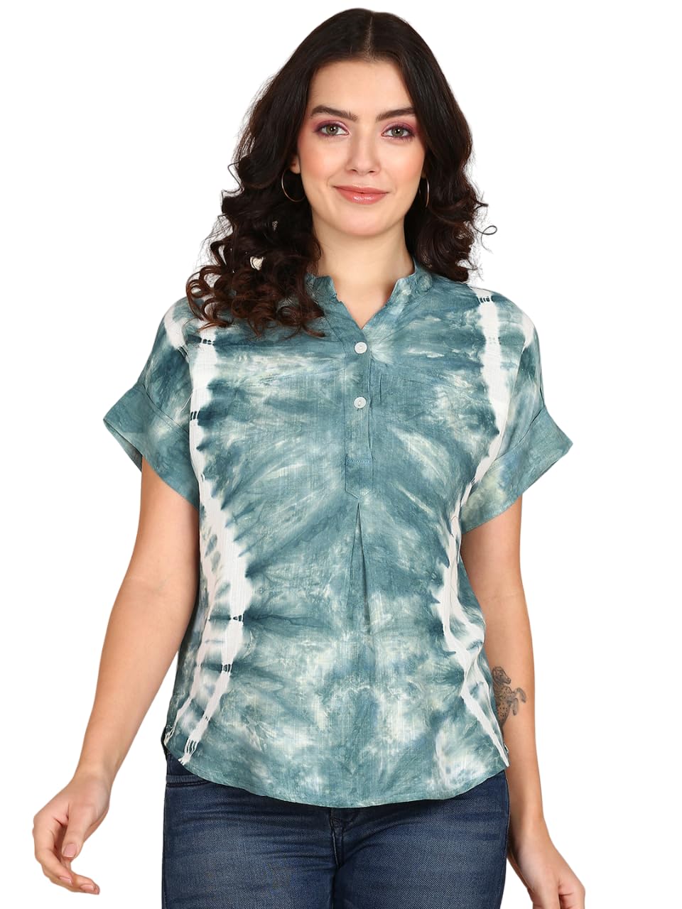 maaesa Hand Done Multicolor Tie Dyed Rayon Slub Top-picture-24