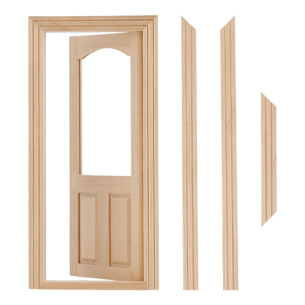 OLYCRAFT 186x86mm Wooden Miniature Dollhouse Furniture Door Frame with Window Miniature Dollhouse Window Door 1:12 Scale Doors for Mini DIY Model Houses Living Room Decoration Accessory