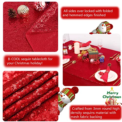 Image of B-COOL Sequin Fabric Tablecloth 50x50inch Red Sequin Table Cloth Square Dinner Party Wedding Tables