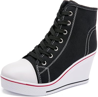 Womens Lace Up Heel Sneakers, Platform Wedge Sneakers Ankle Booties with Zipper Casual Canvas Fashion Sneaker for Girls