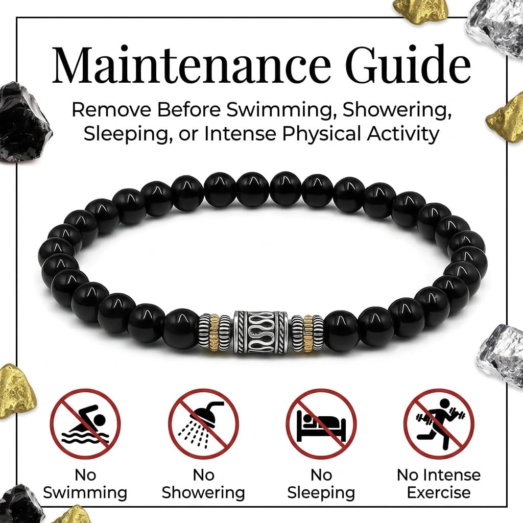 Kartini Studio Men's Bracelet, Black Obsidian Bracelet, Men's Obsidian and Sterling Silver Bead Jewelry