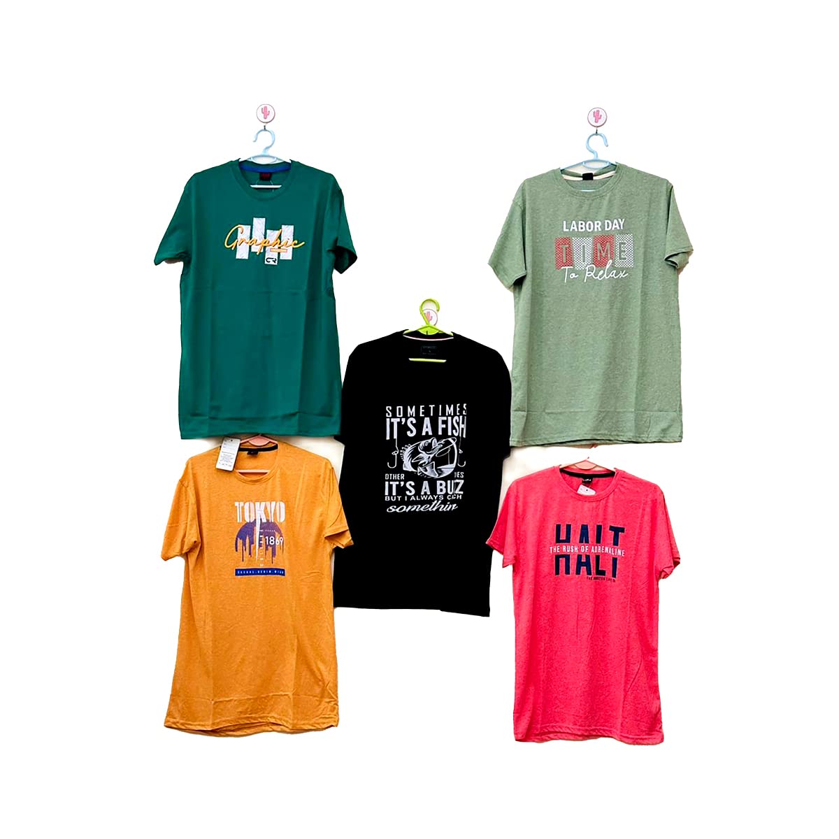 Generic5 Pcs Multicolor & Different desings Assorted Cotton T-Shirt