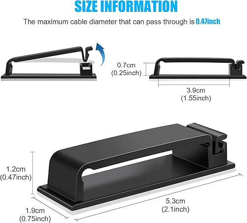Miniatura 2 de XHF 50 PCS Clips de Cable Autoadhesivos (L) Negro, Clips de Alambre Gestión de Cables Organizador de Alambre Soporte de Cordón para Debajo del Negro