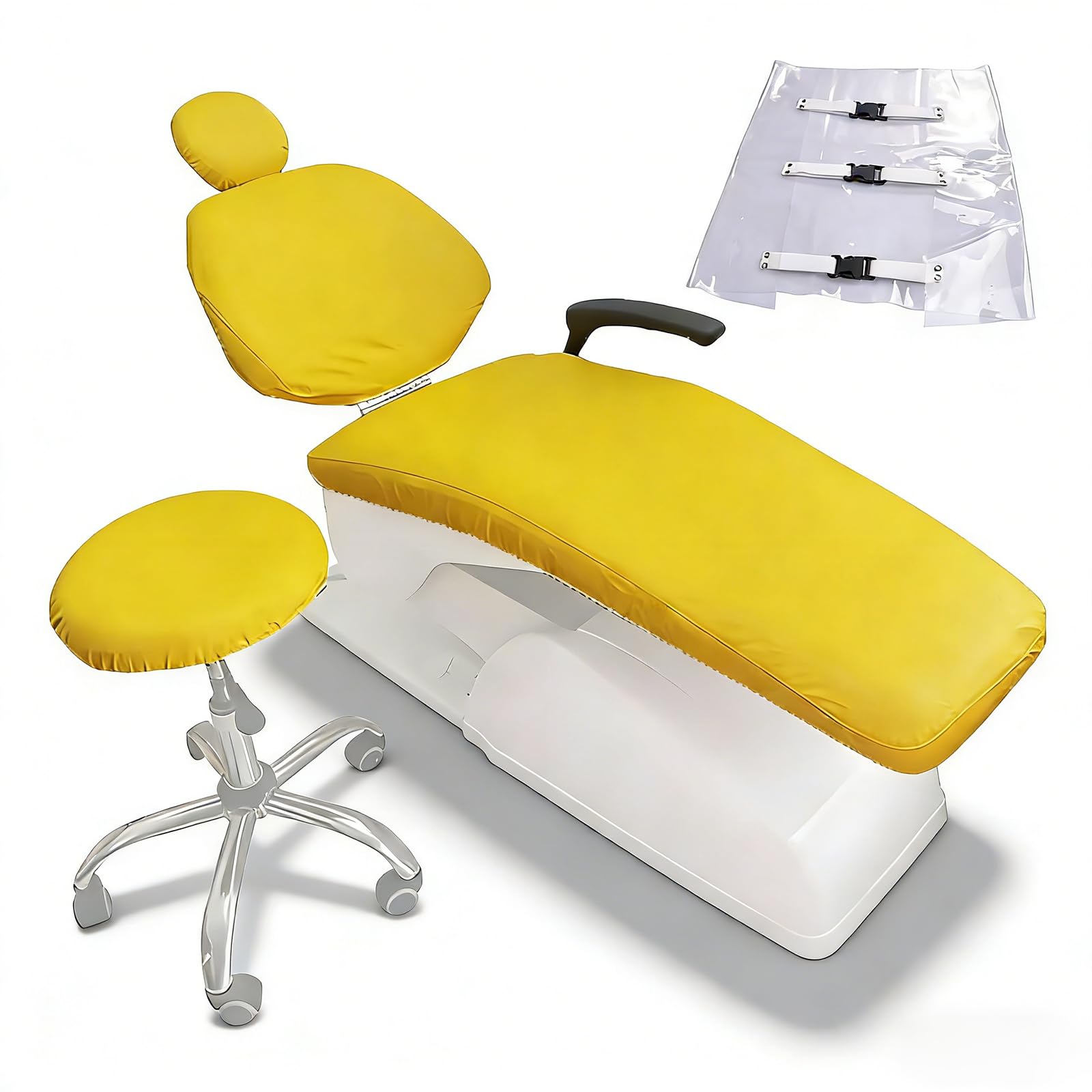 buyzg Dental Chair Covers,5Pcs/Set Dental PU Leather Unit,Waterproof PU Leather Protective Dental Full Chair Covers Composite Film Waterproof Material Washable(yellow)