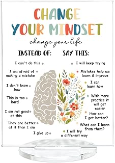 Mental Health Office Decor - Motivational Change Your Mindest Acrylic Desk Plaque for Home Therapist Office